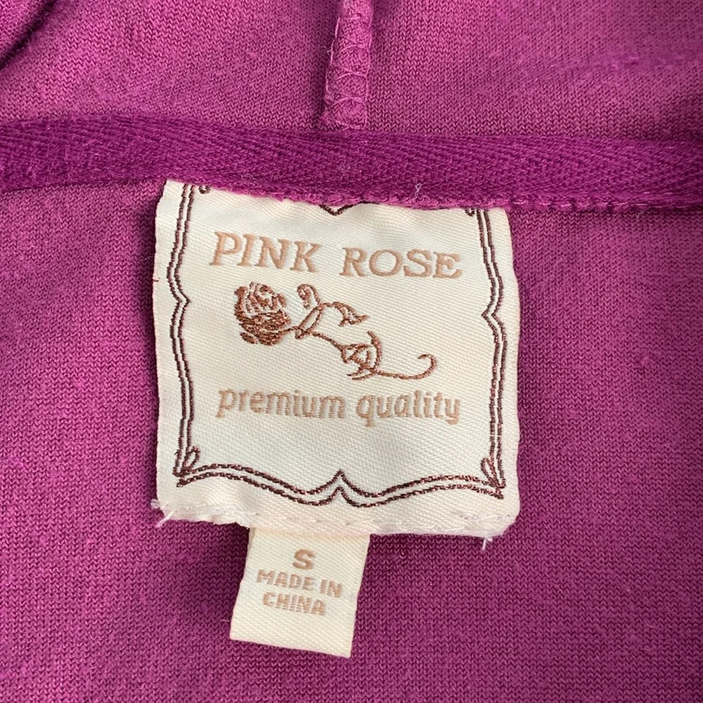 PINK ROSE Girl’s Hot Pink Hoodie Velour Sequin Peace Sign Full Zip Pockets‎ S